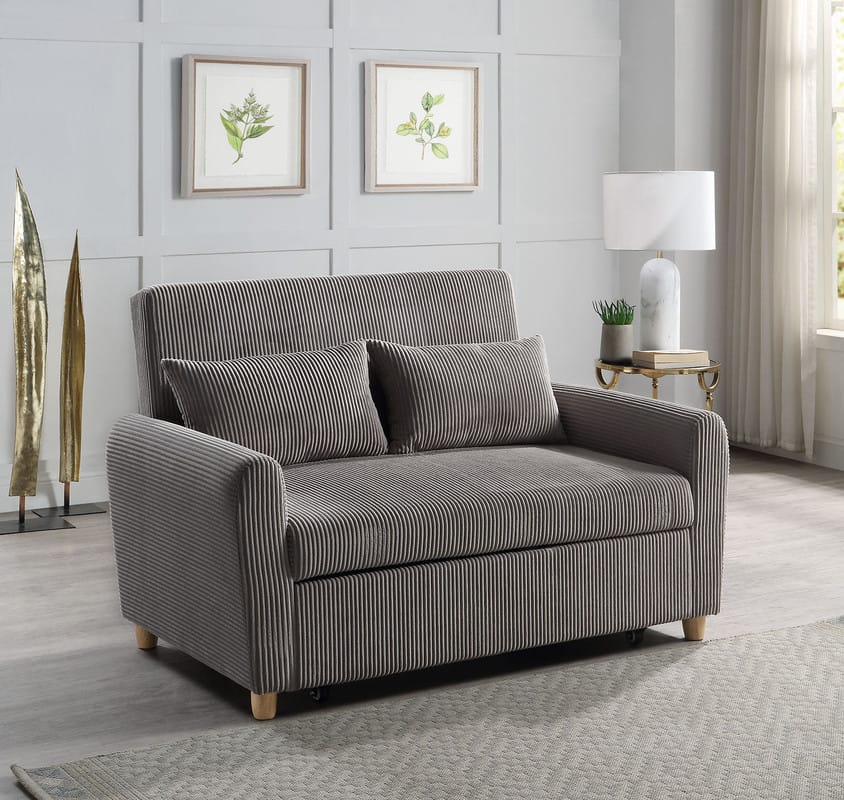 Brown Gray Corduroy Sleeper Loveseat - 54" Wide for Living Room