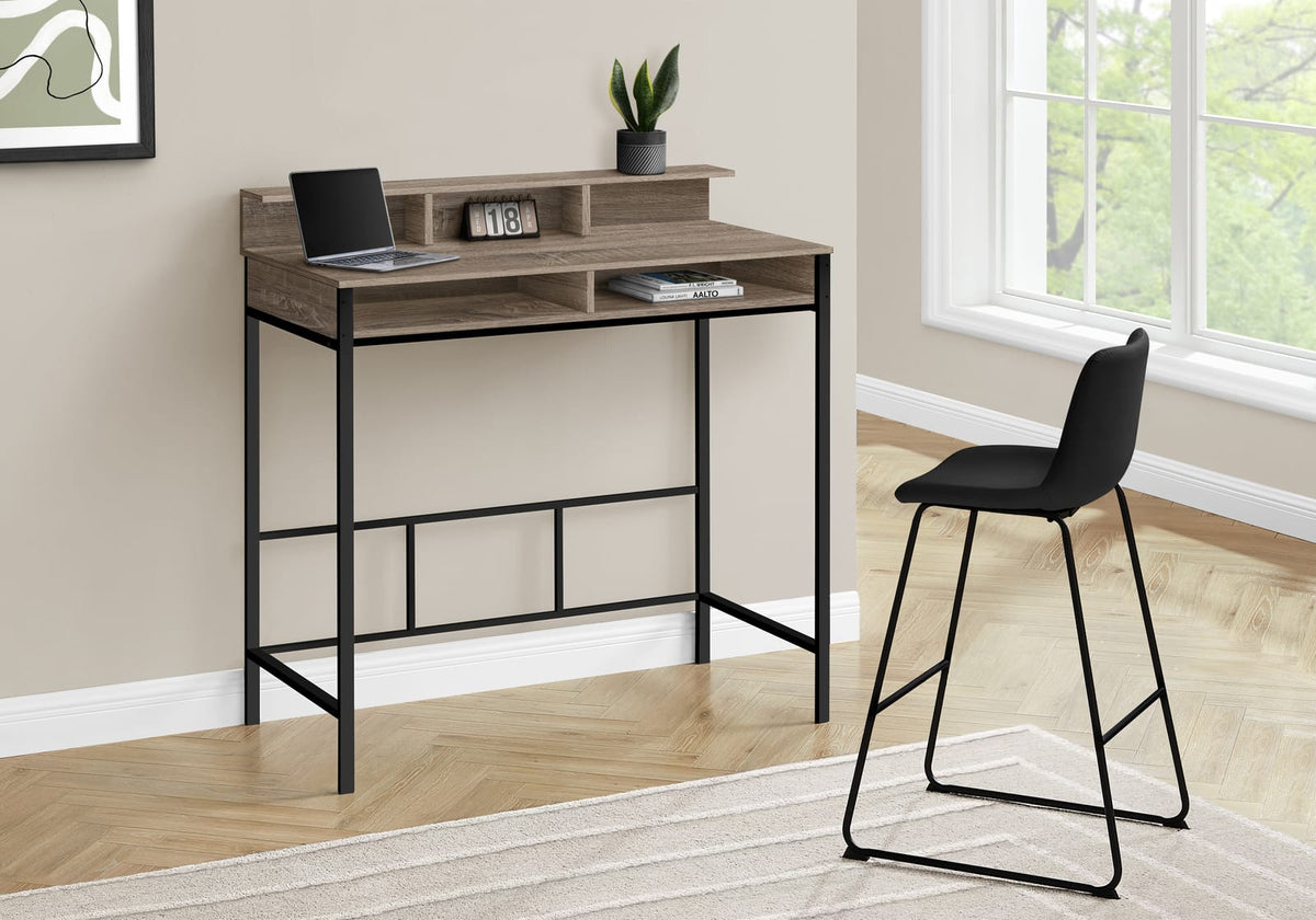 Taupe Metal Standing Desk with Hutch & Shelves for Home Office