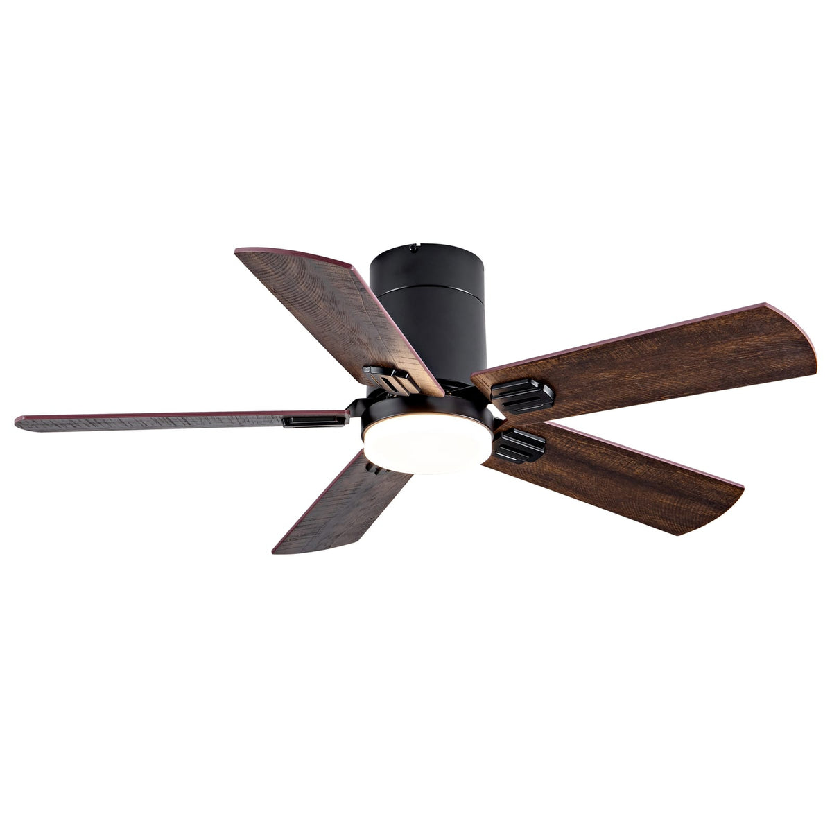 42-Inch Low-Profile Ceiling Fan with Light & Remote - Black + Dark Walnut
