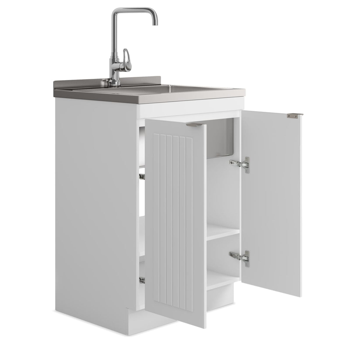 Murphy Laundry Cabinet - White | 24" Storage & Stainless Sink