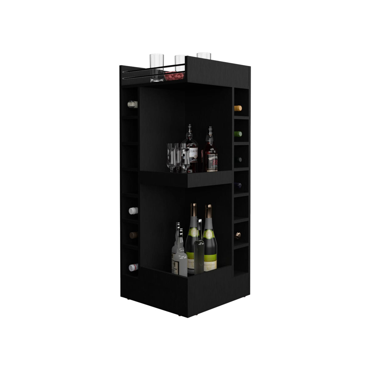 Black Corner Bar Cabinet - 46" Tall Liquor Storage