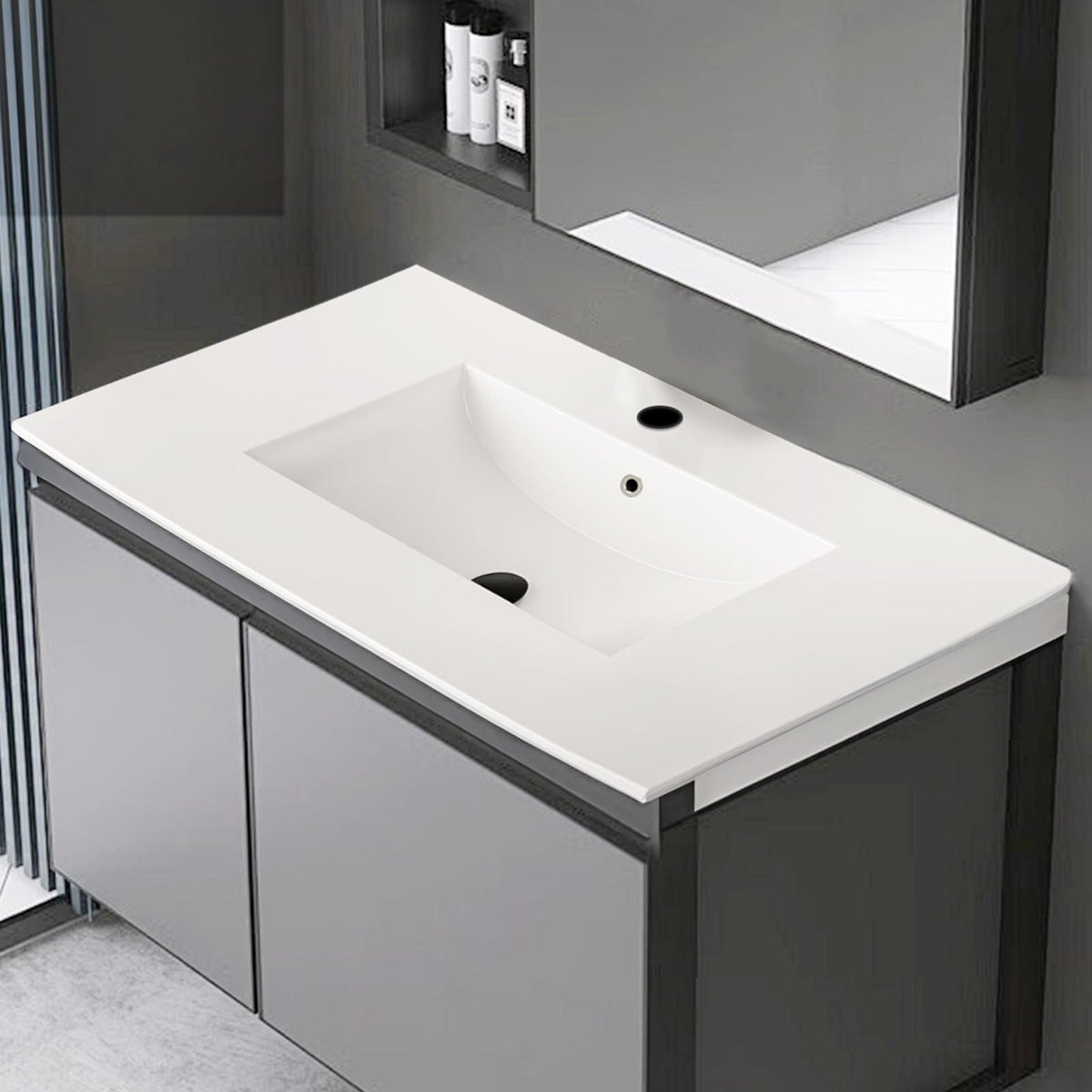 30" Ceramic Bathroom Vanity Top - White Basin Storage