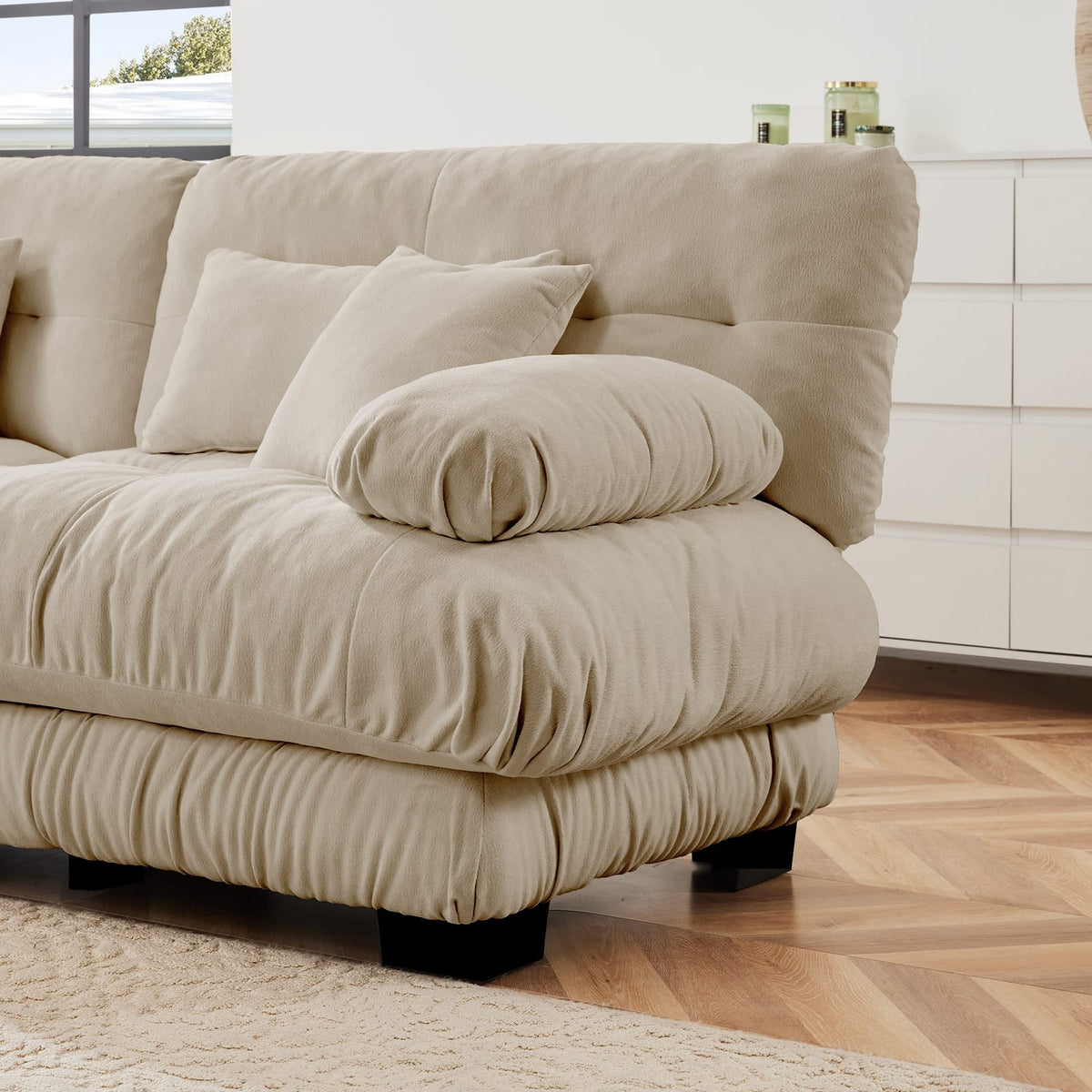 Light Coffee Chenille Sofa - 2 Seat Armless