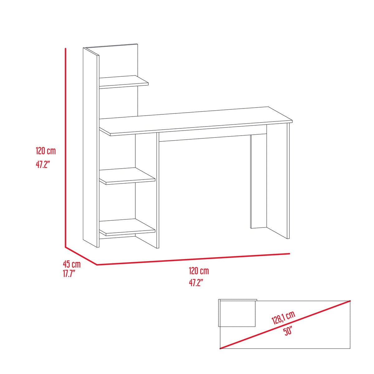 White & Pine 4-Shelf Writing Desk - Home Office Storage