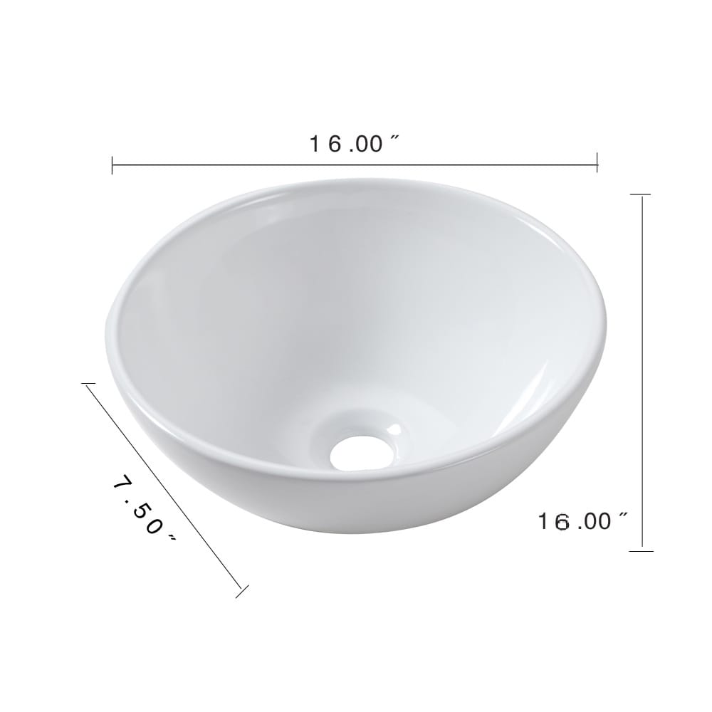 16 Inch White Ceramic Vessel Sink - Bathroom Vanity Sink