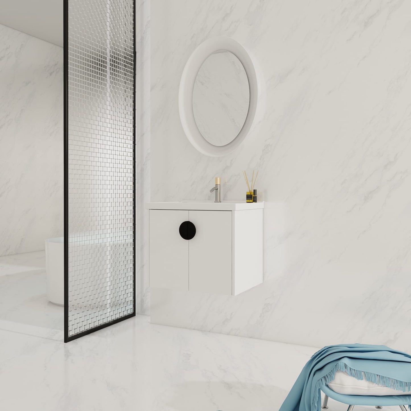 24 Inch Soft Close Bathroom Vanity with Sink - Gloss White Plywood