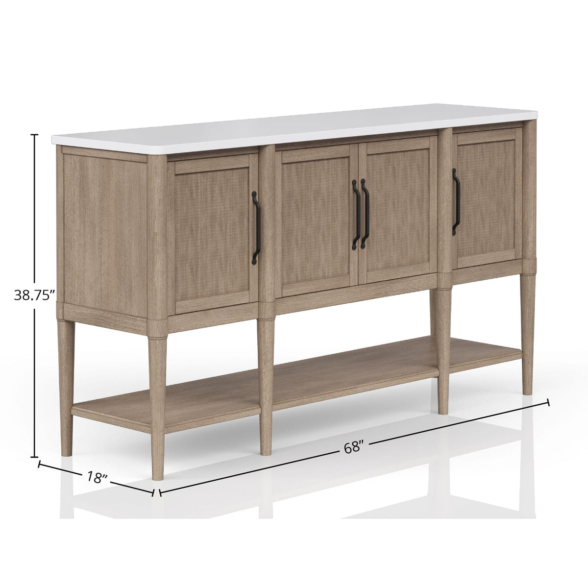 Sand Wood Server with Cement Top for Dining Room Storage