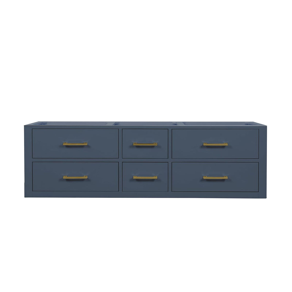 Midcentury Blue Wood Bath Vanity with Storage