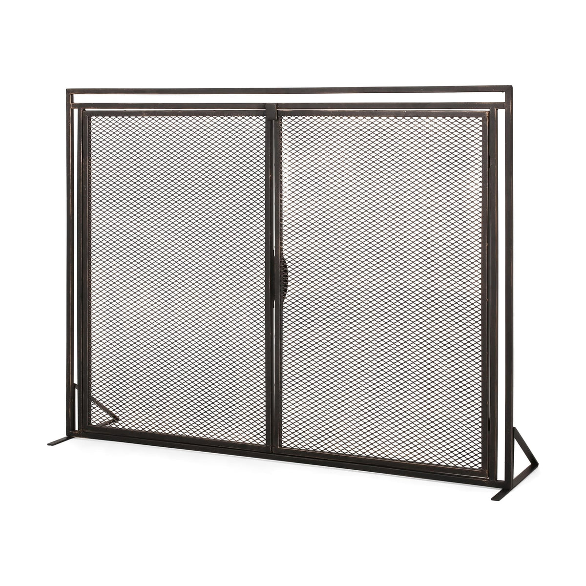 Black Gold Iron Fireplace Screen - Modern Fire Guard