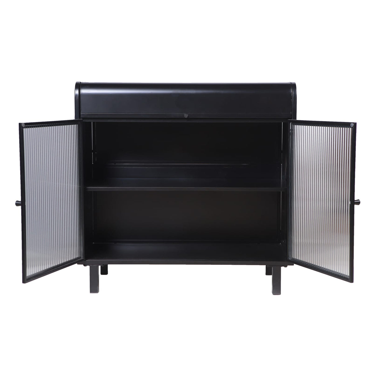 Antique Black Sideboard Buffet Cabinet - Steel & Glass Storage