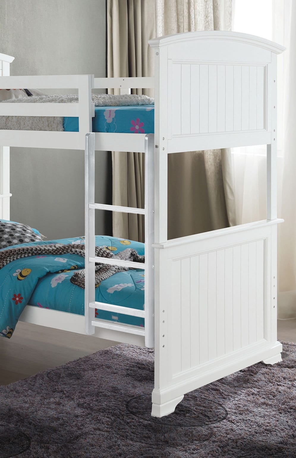 White Plank Bunk Bed - Transitional Style Bedroom Frame