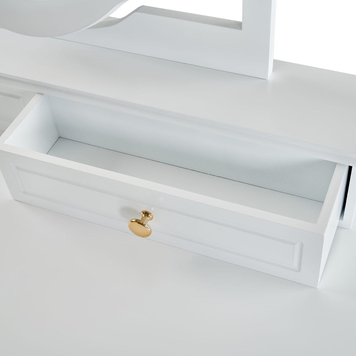 White Engineered Wood Makeup Vanity Table with Stool for Bedroom