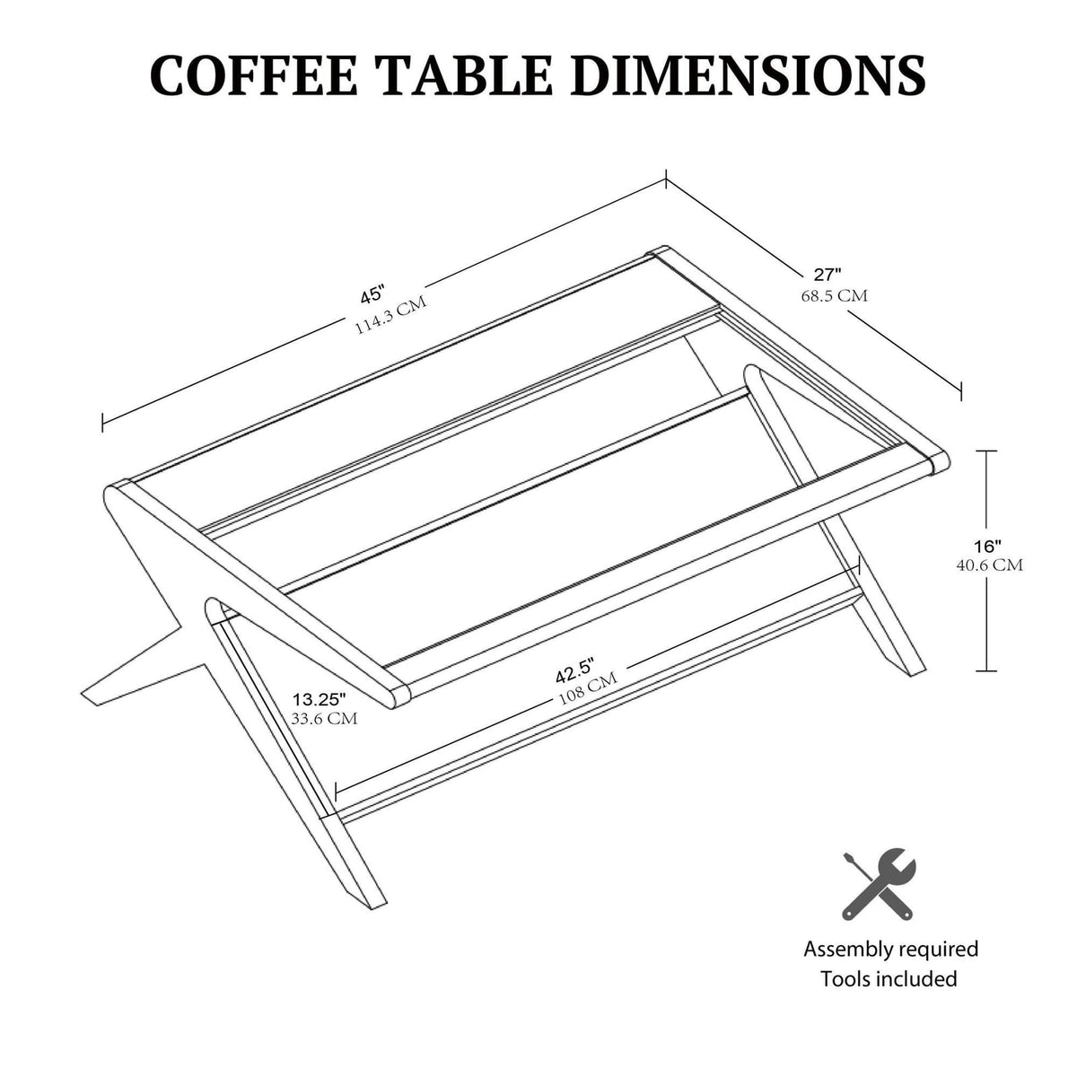 Wood & Glass Coffee Table - Morocco Brown Storage