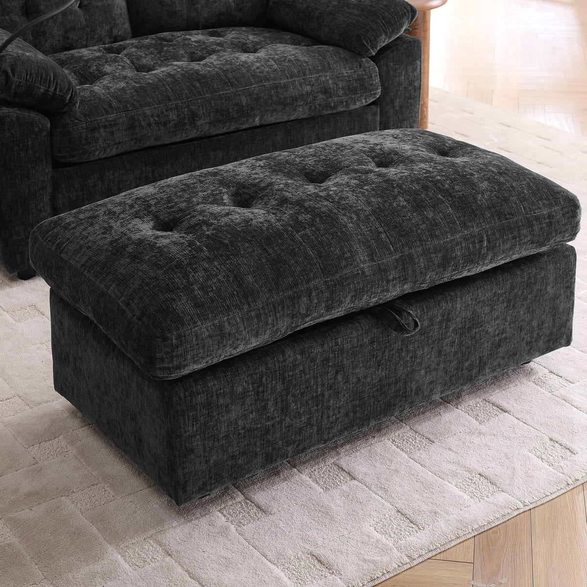 Black Foam Double Sofa Recliner - 2 Seat with Ottoman