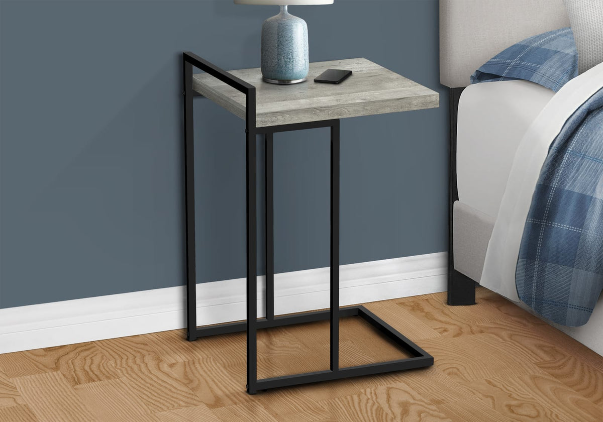 C-Shaped Accent Table - Grey Laminate, Black Metal for Living Room