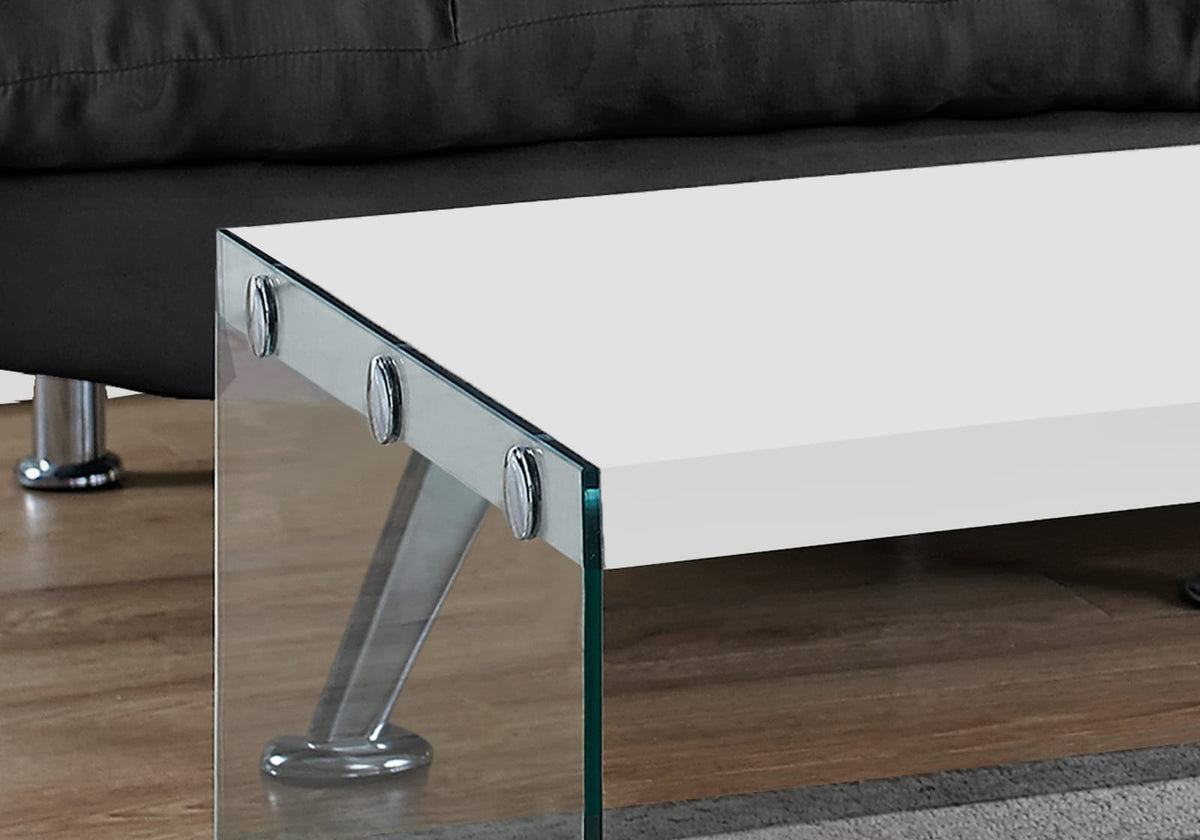 White Glossy Coffee Table - 44" Rectangular for Living Room