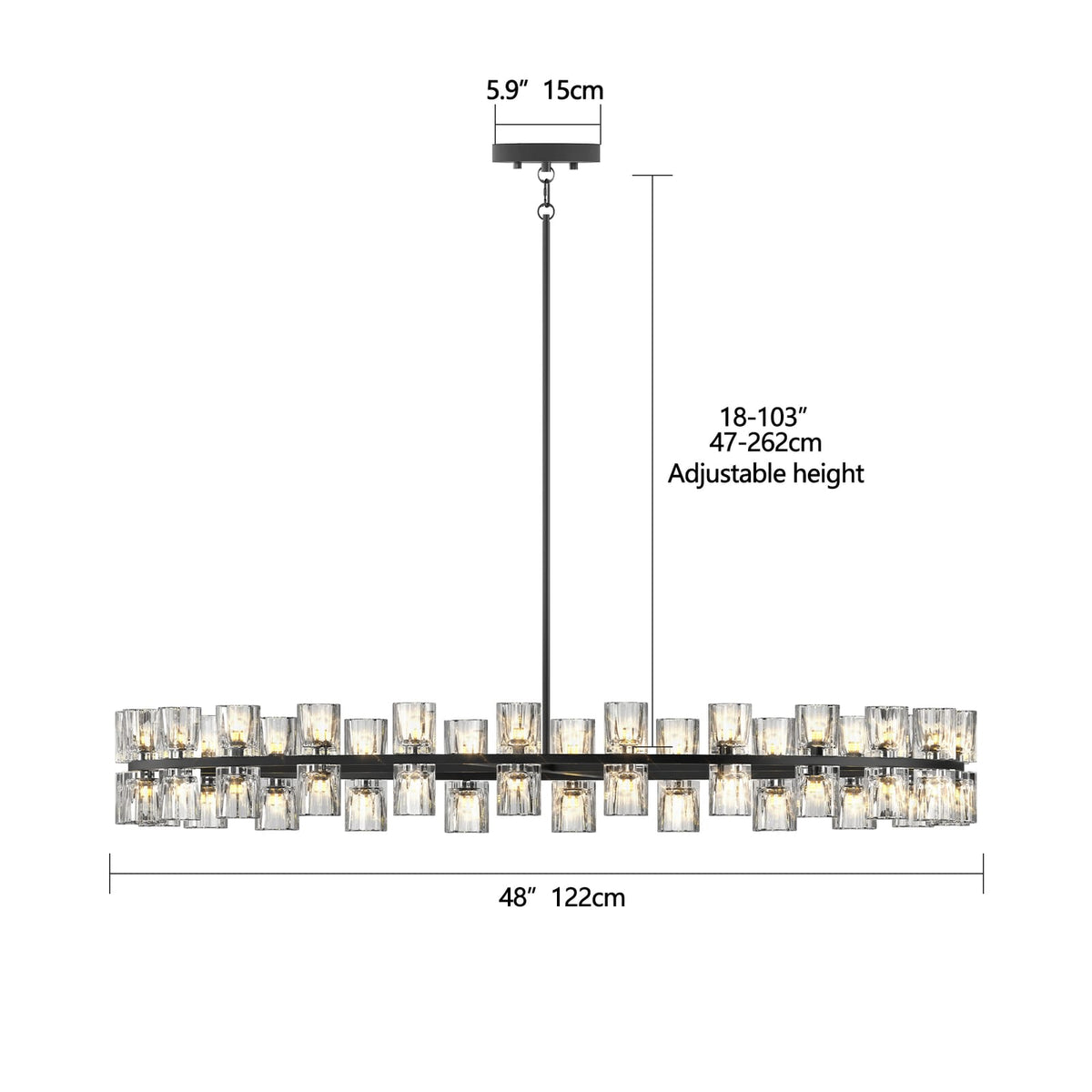48 Inch Black Iron Crystal Chandelier - Modern Lighting