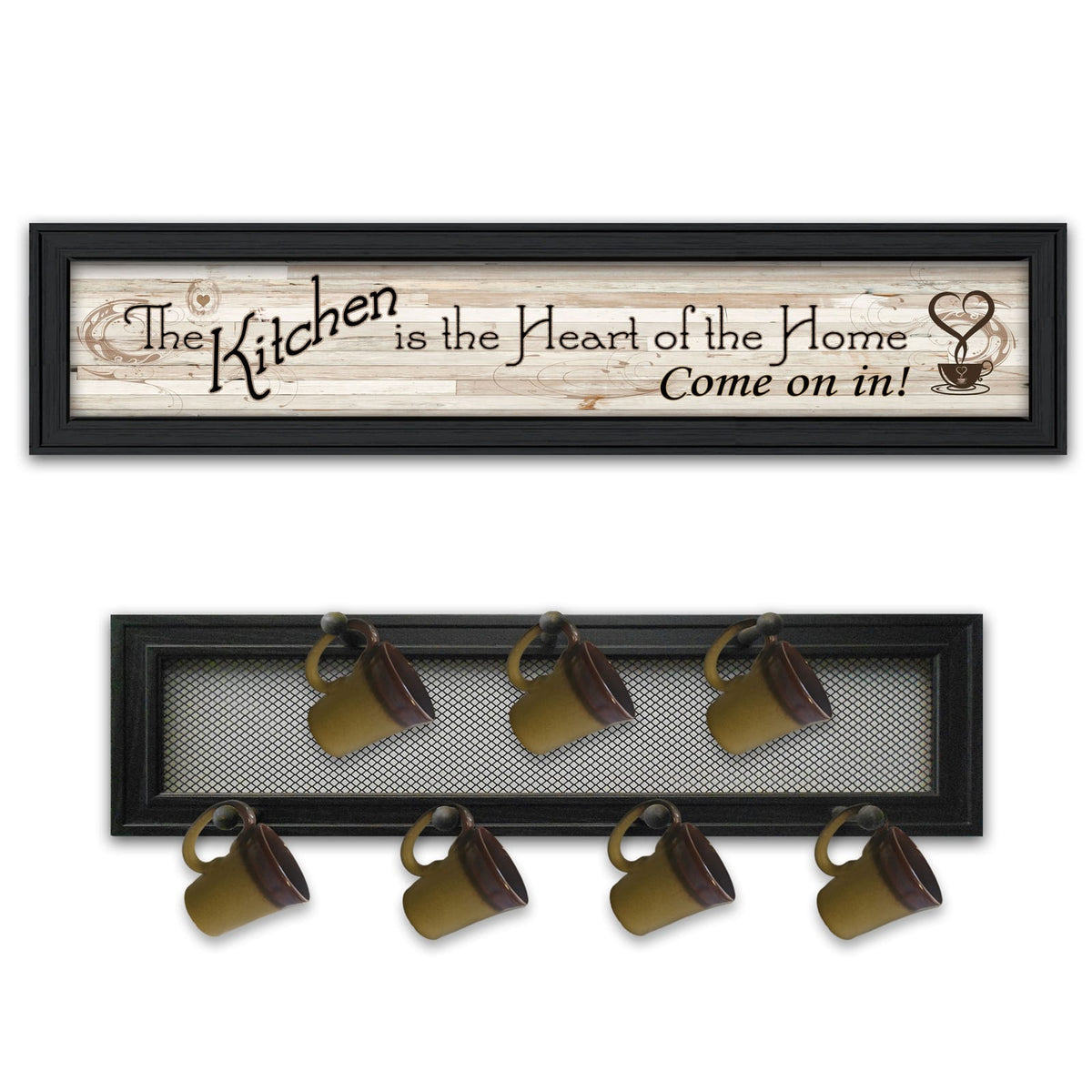 Black Kitchen Mug Rack - 2 Piece Vignette Wall Art