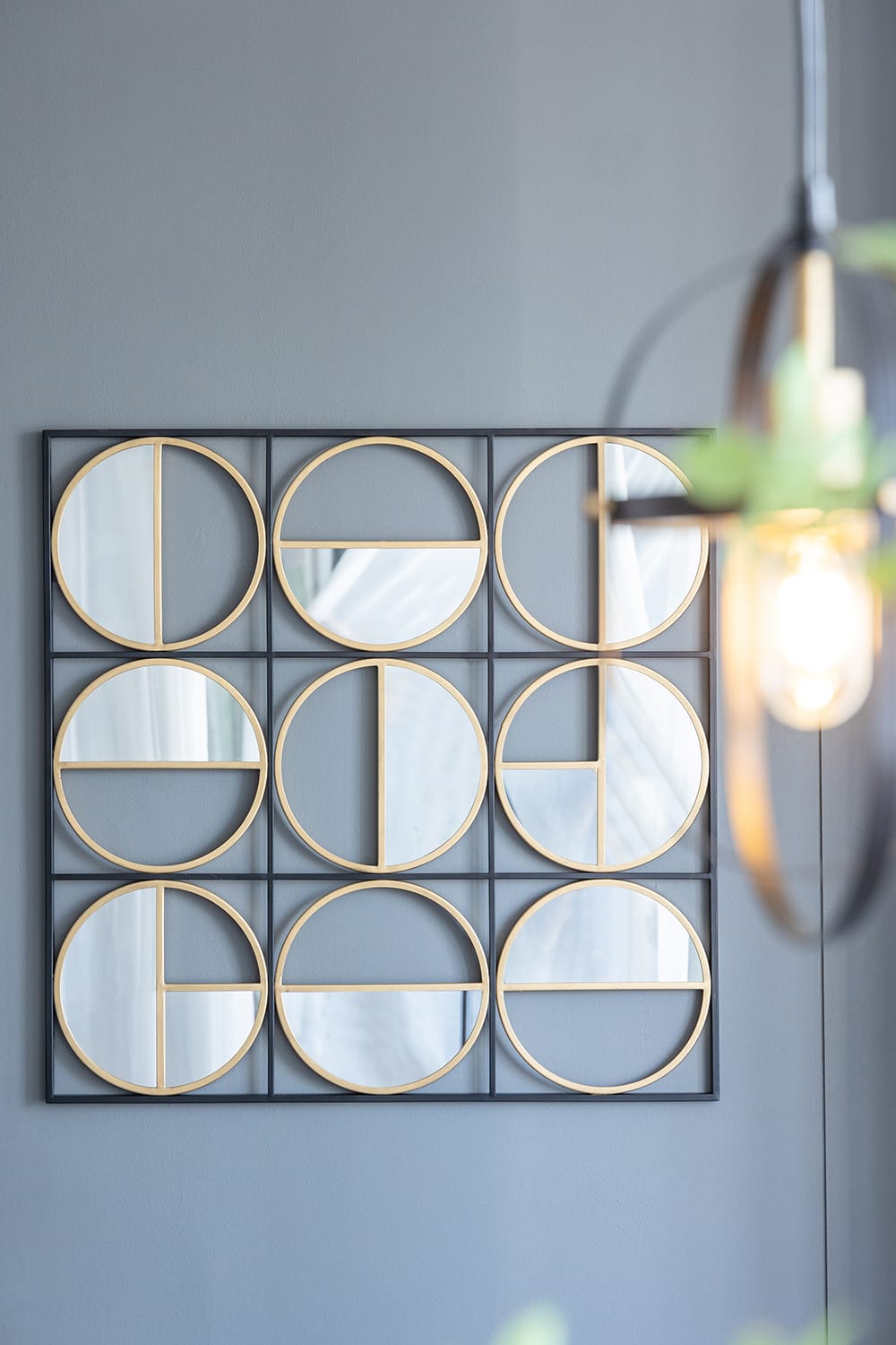35.6" Golden Black Iron Beaded Wall Mirror - Bathroom Decor