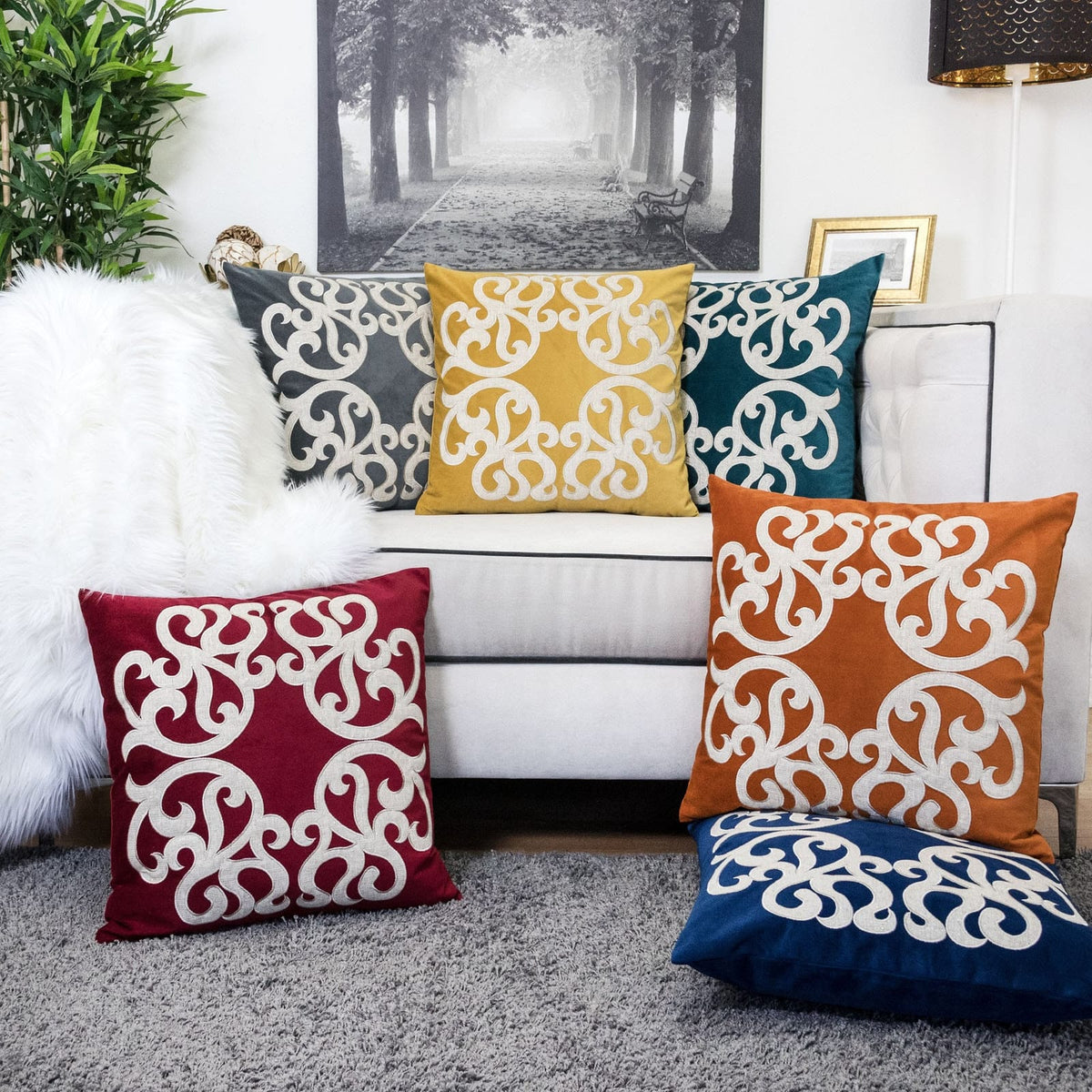 Dora Vintage Vine Set of 2 - Red Polyester Pillow Covers