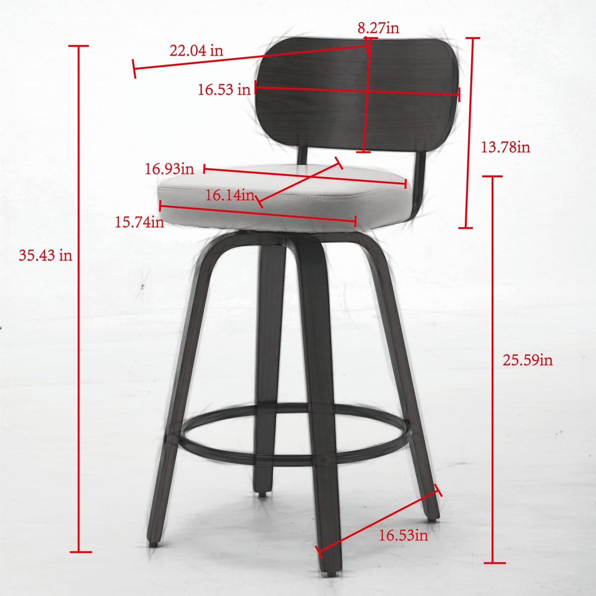 Black PU Leather Bar Stools Set of 2 with Walnut Frame for Dining Room