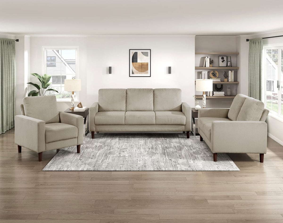 Taupe Corduroy Sofa with Solid Wood Frame for Modern Living Rooms