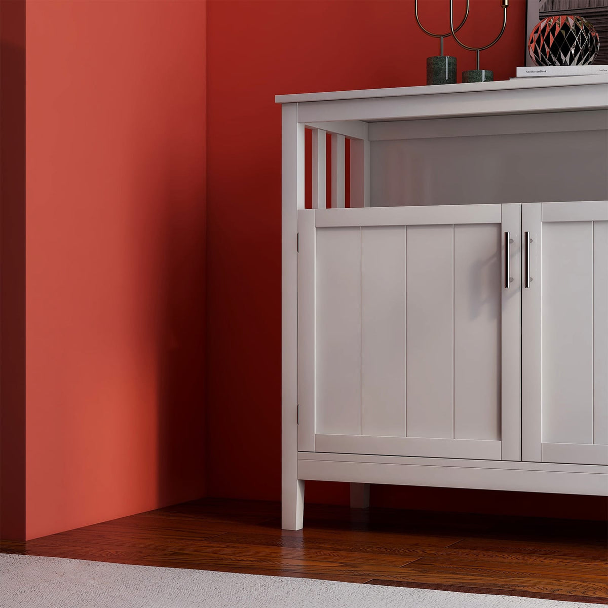 White MDF Sideboard Cabinet - Kitchen Storage Server