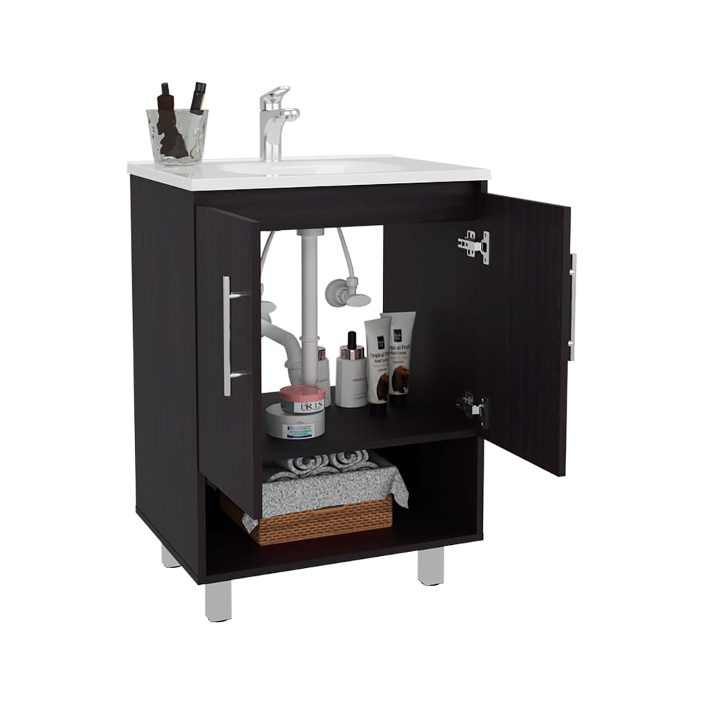 Black Bathroom Vanity with Storage - 17.9"W