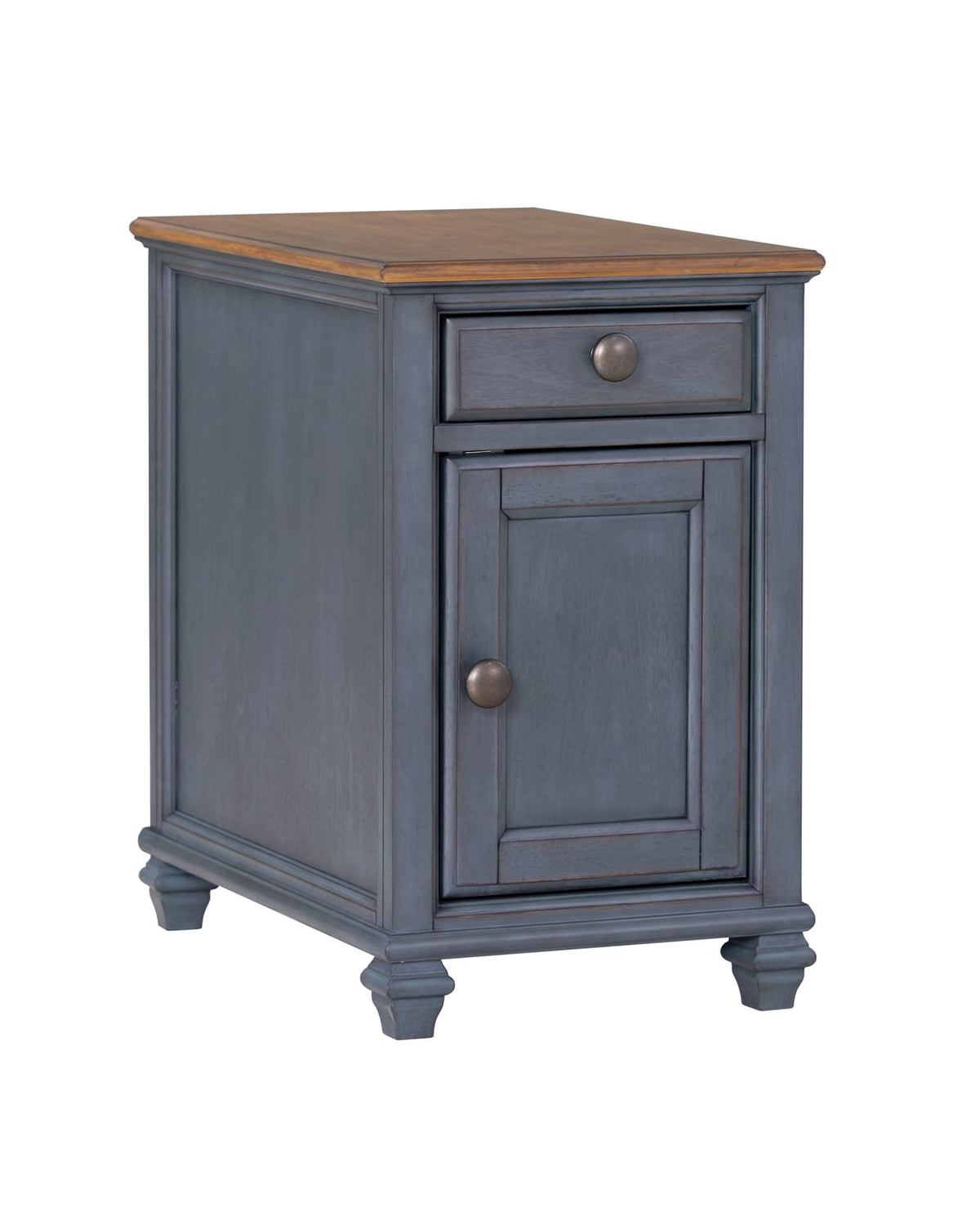Blue Rubber Wood Storage Table with Drawer and Door for Living Room