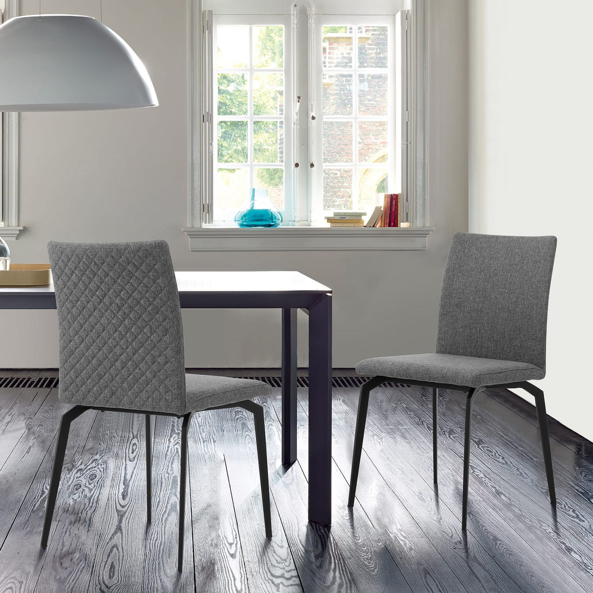 Minimalist Gray Upholstered Dining Chairs Set of Two for Modern Kitchen