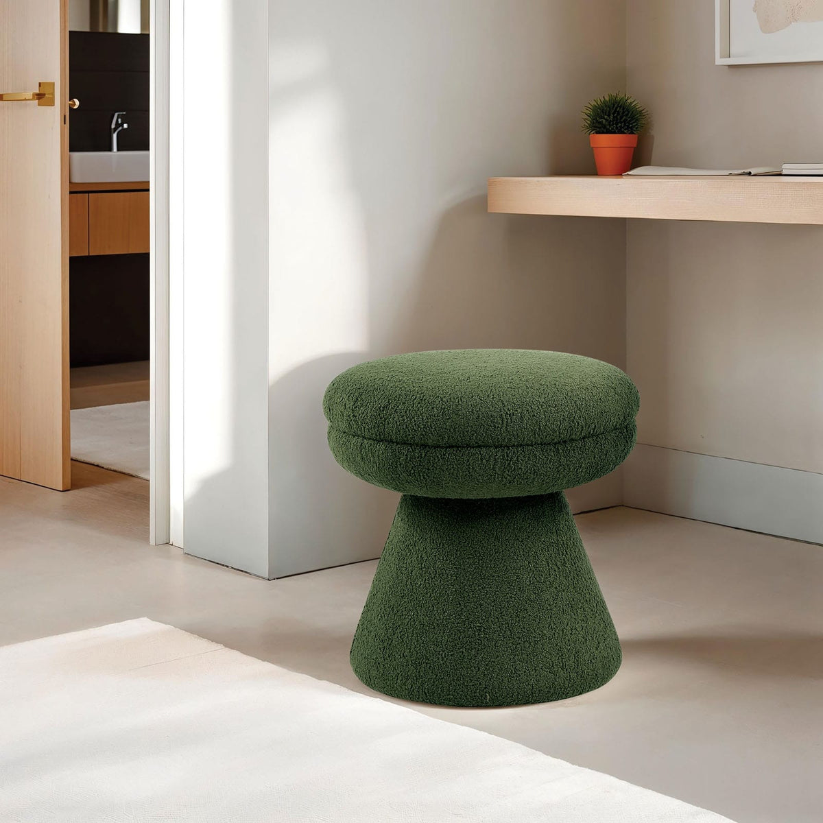 Green Round Accent Stool - Contemporary Bedroom Style