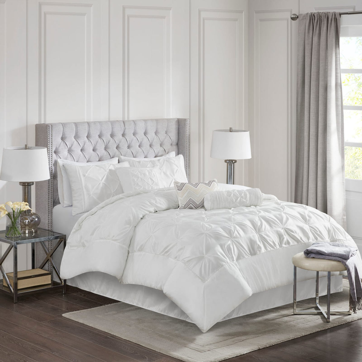 White Polyester Comforter Set - 7 Piece Bedding