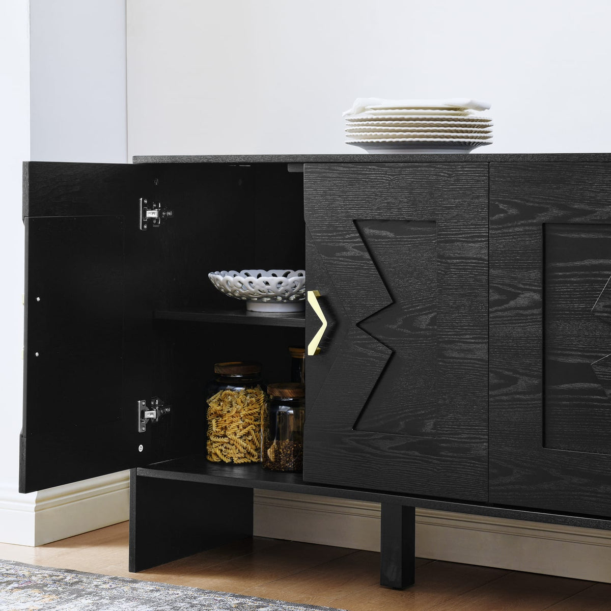 Black MDF Sideboard Buffet Cabinet - 60" Storage