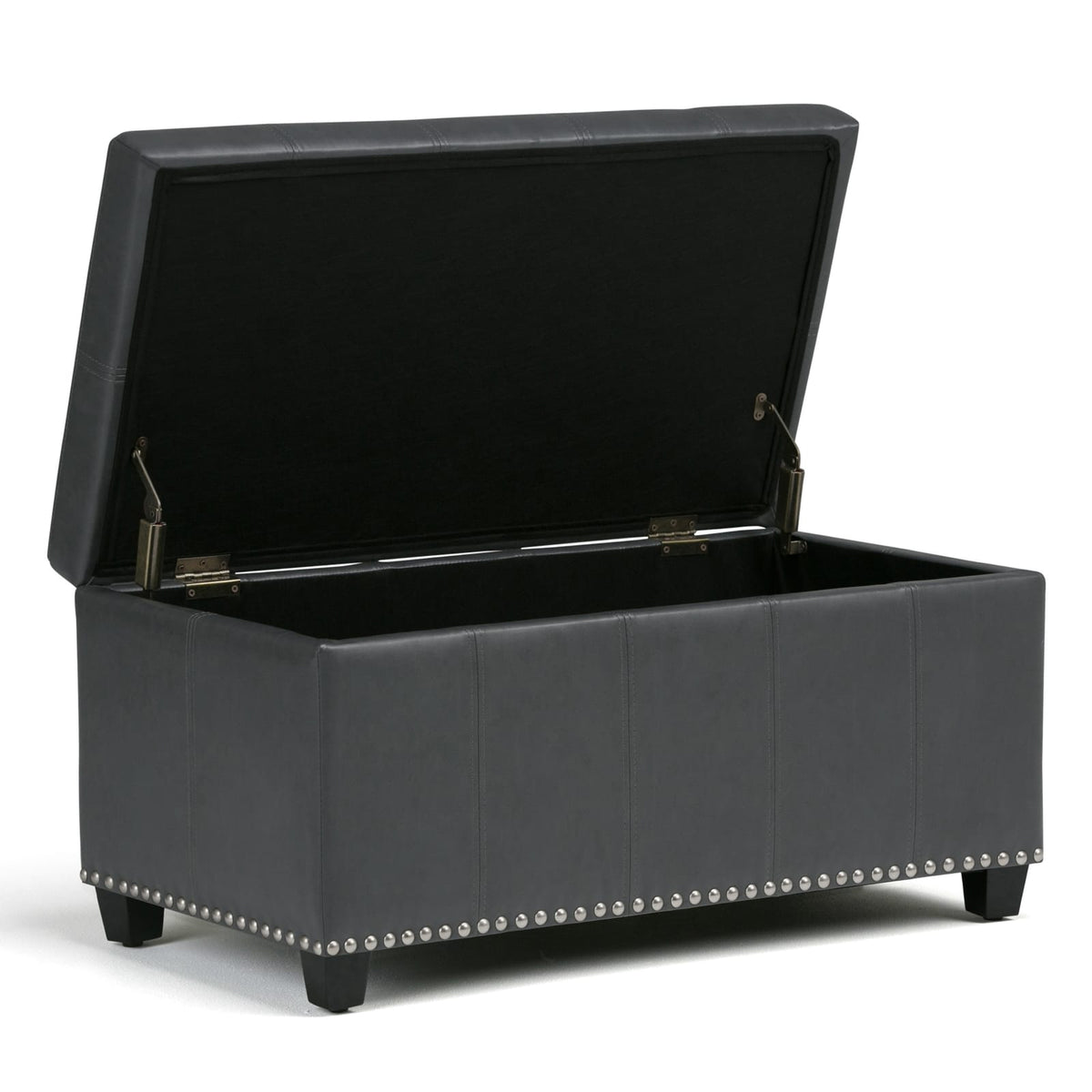 33 Inch Dark Gray Faux Leather Storage Ottoman