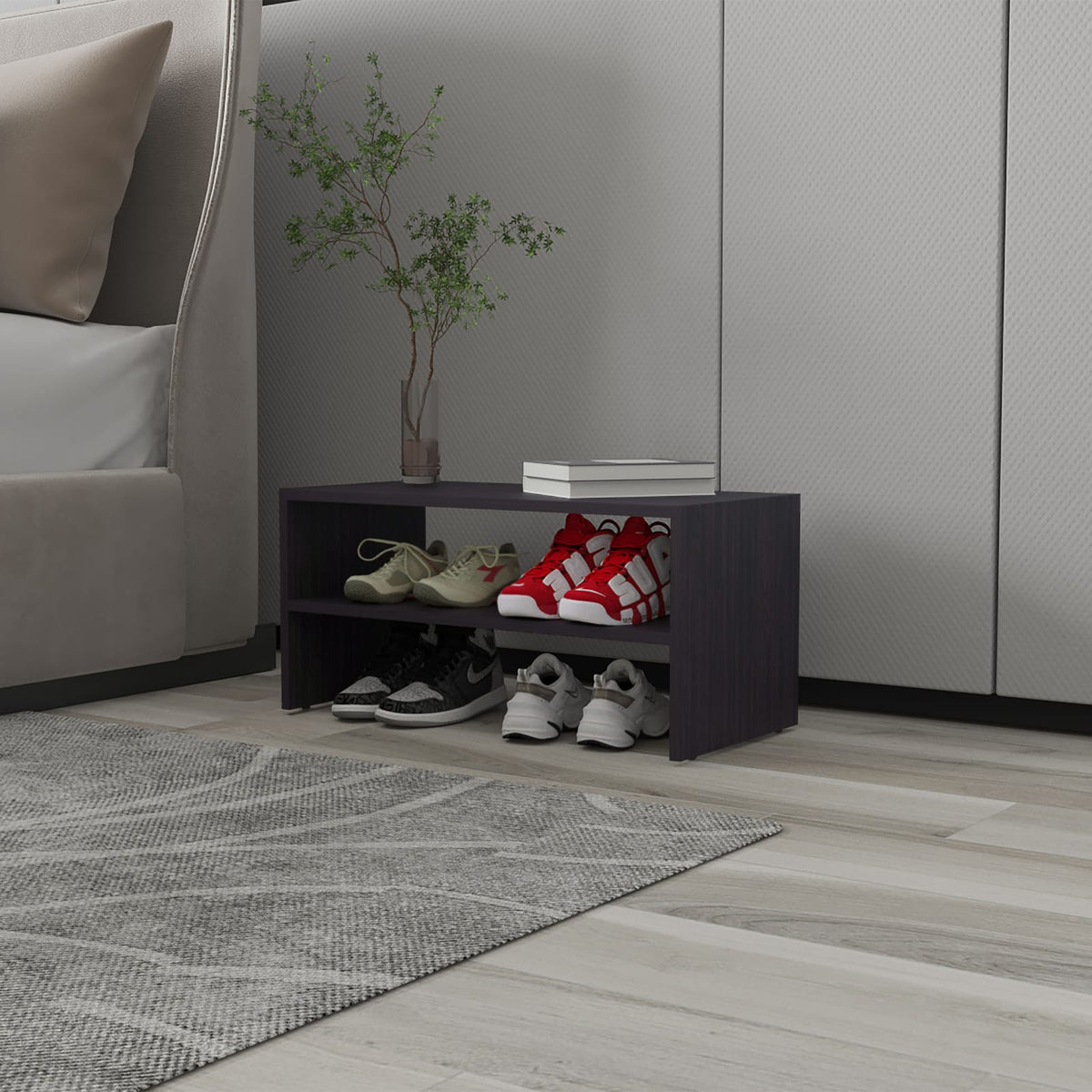 Wenge Shoe Rack - 2 Shelves, Compact Storage for Living Room