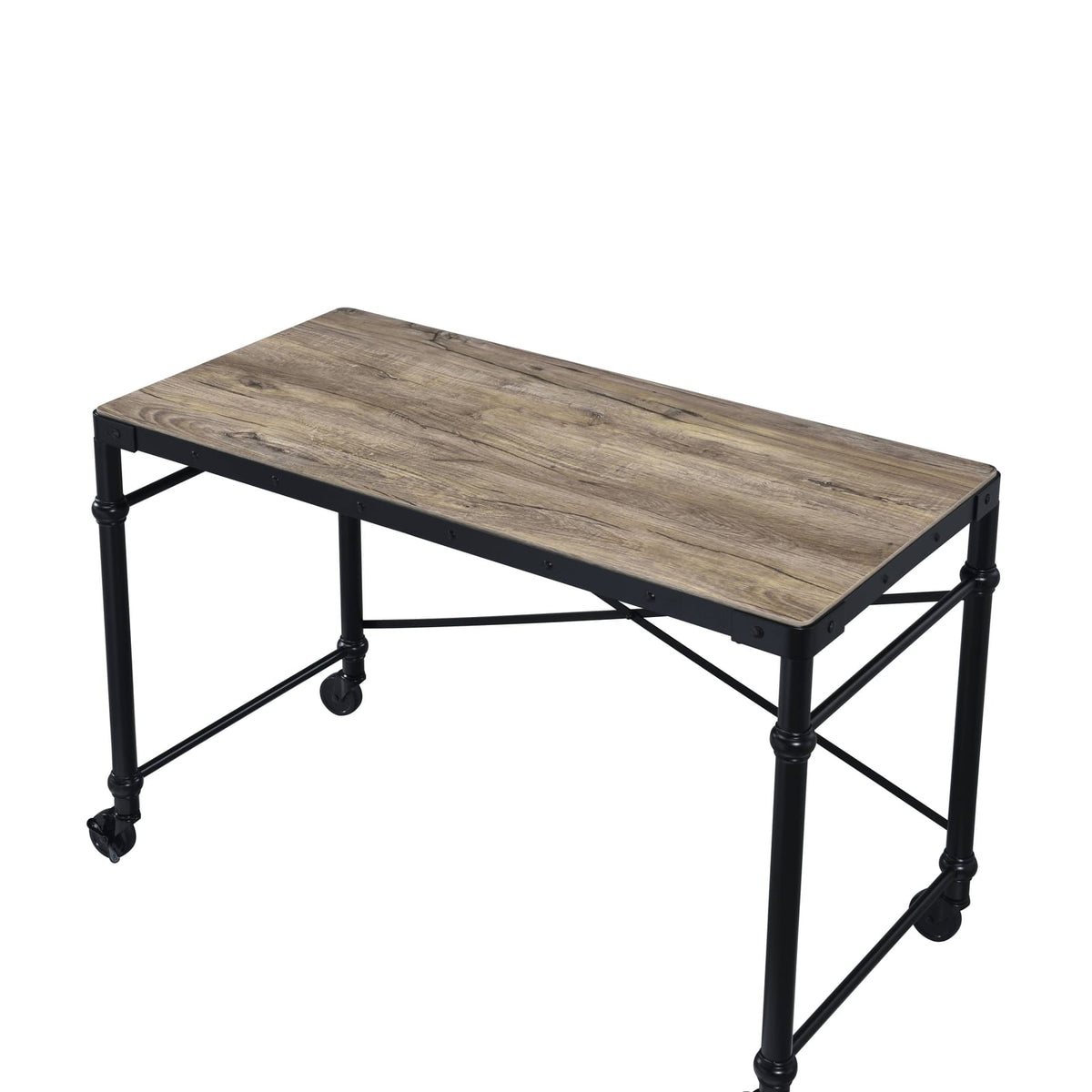 Oklarth Rustic Oak & Black Finish Writing Desk - Work From Home Office Desk