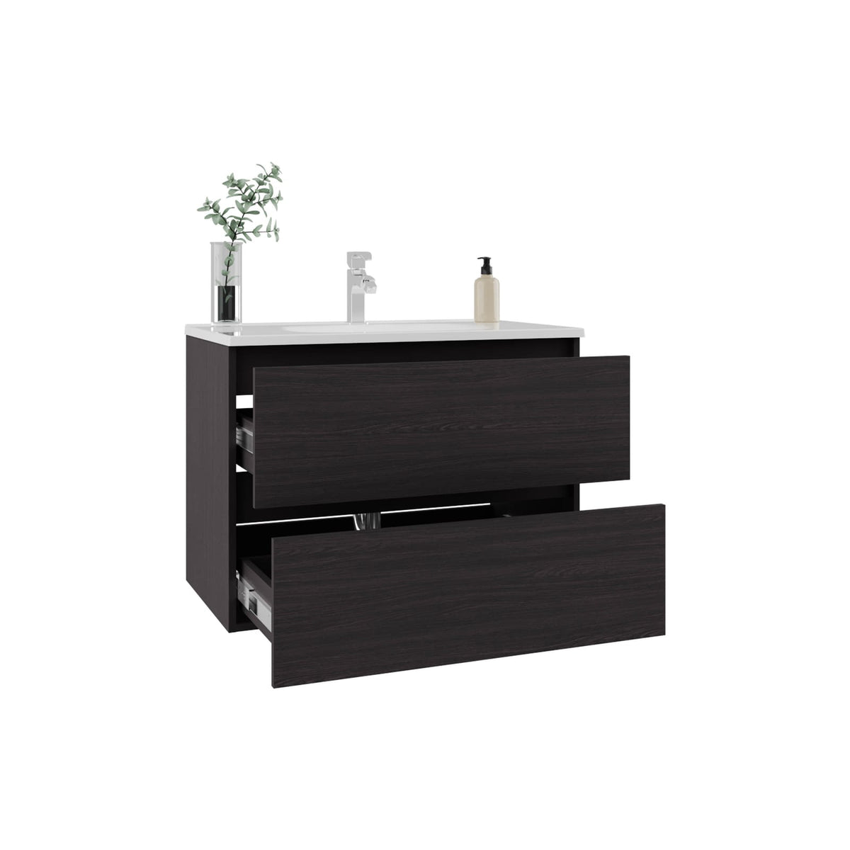 Black Bathroom Vanity with Shelves - MDF Storage Cabinet