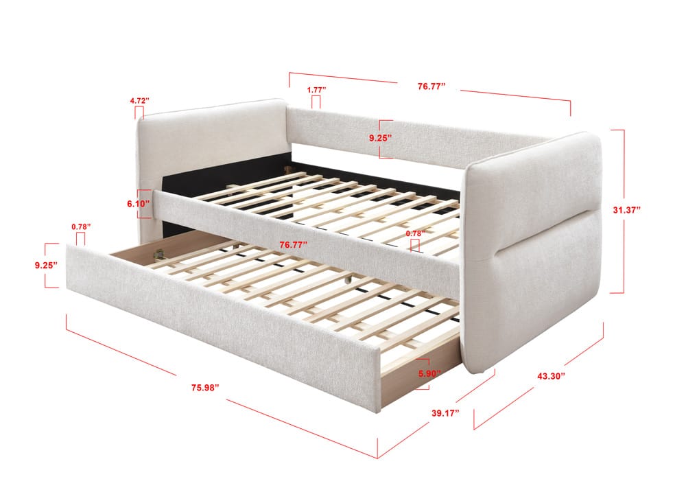 Oatmeal Modern Sofa Bed with Trundle - 86" Daybed for Living Room