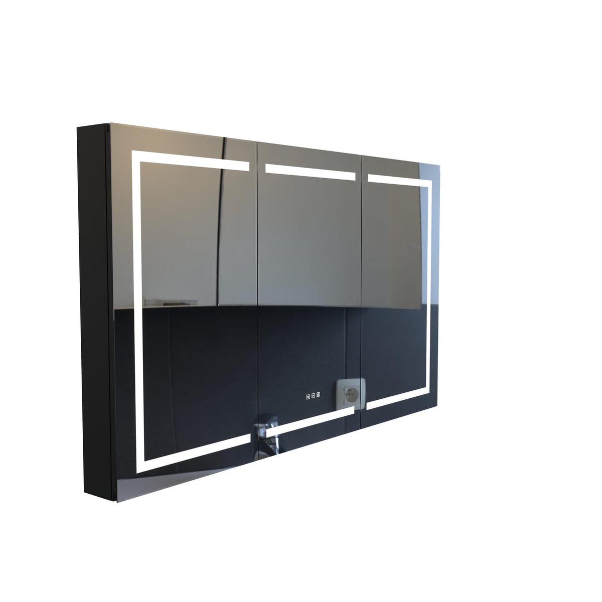 Matte Black Medicine Cabinet with Mirror - LED Light & Storage