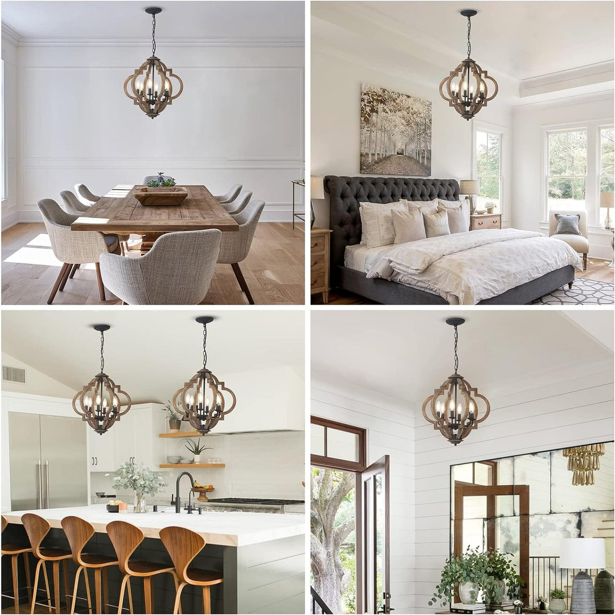 Rustic Wood Farmhouse Chandelier - Dining Room Lighting