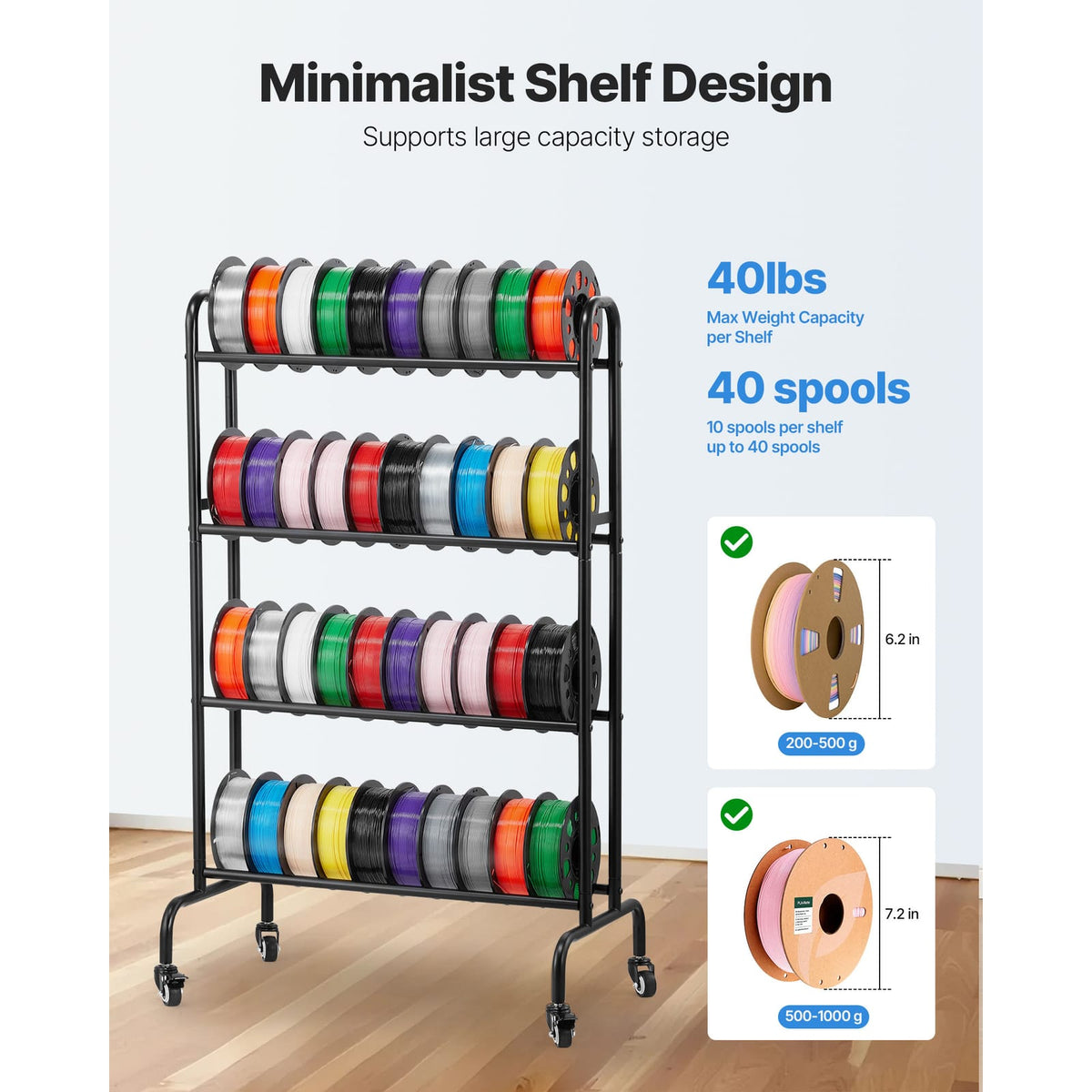 Black Carbon Steel 3D Printer Filament Rack - 4 Tier Storage