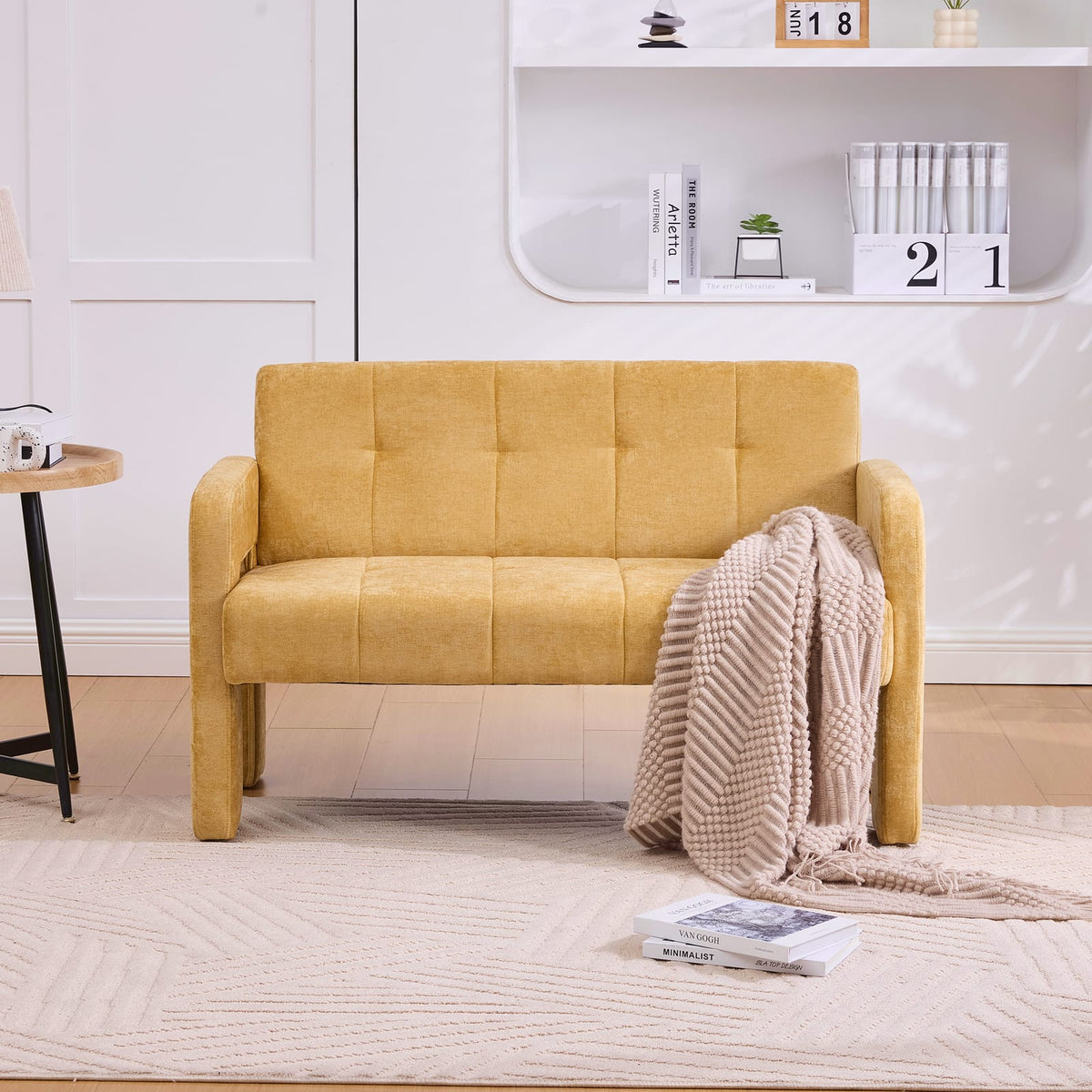 Yellow Chenille Loveseat - Nordic Modern Comfort for Living Room