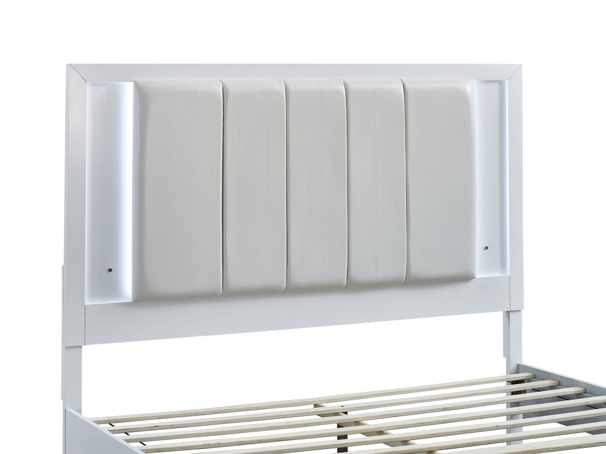 Queen White Wood Bed with Storage Drawers