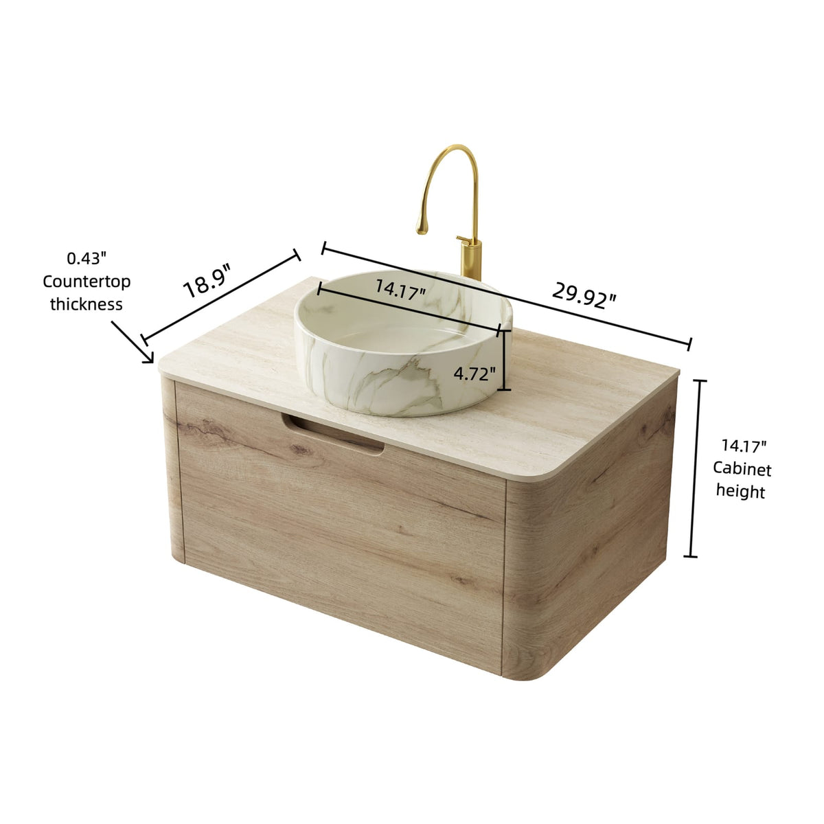 XAI 30" Bathroom Vanity & Sink - White Oak Storage Cabinet