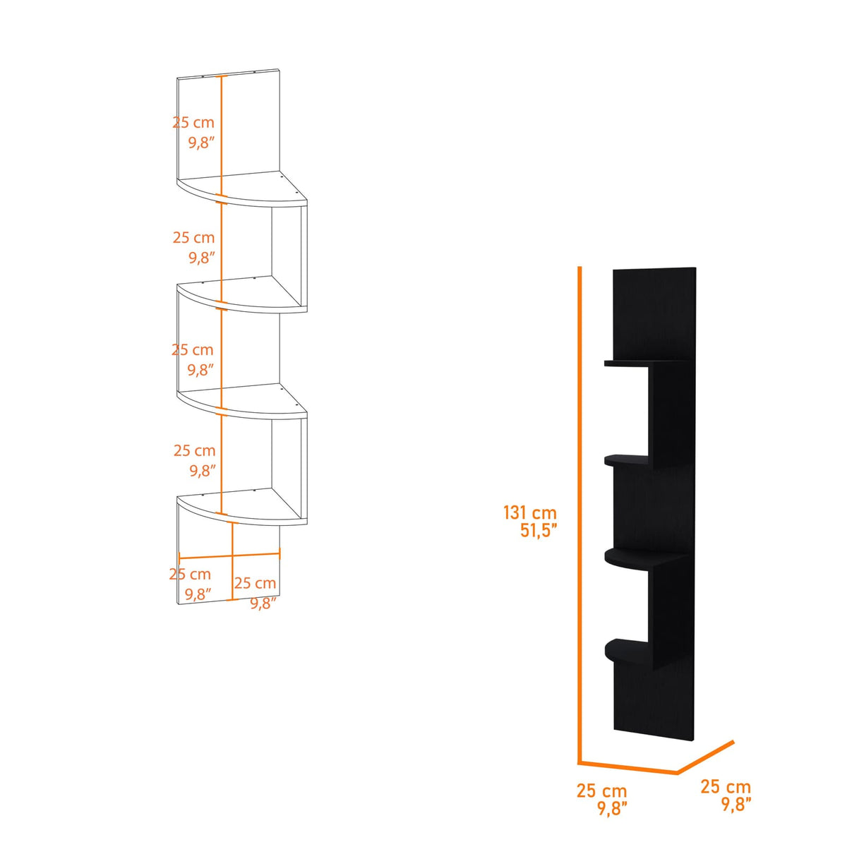 Wenge Floating Shelves - 4 Tier Display Unit for Living Room