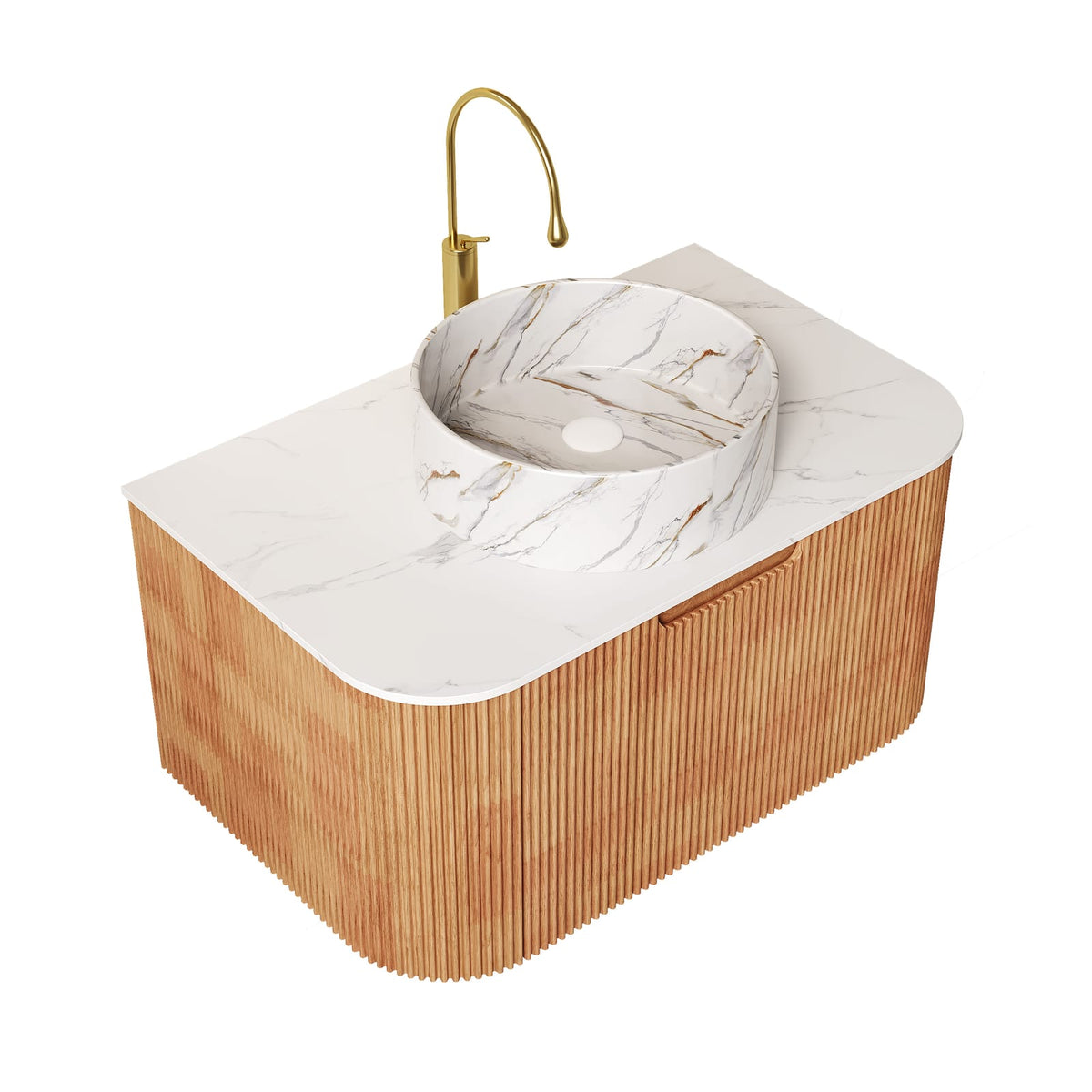 Carrara White Bathroom Vanity - Wall Mounted Storage