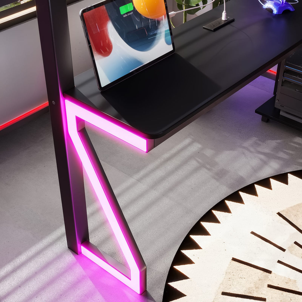 Full Loft Bed with L-Shaped Desk - Gaming & Storage Black