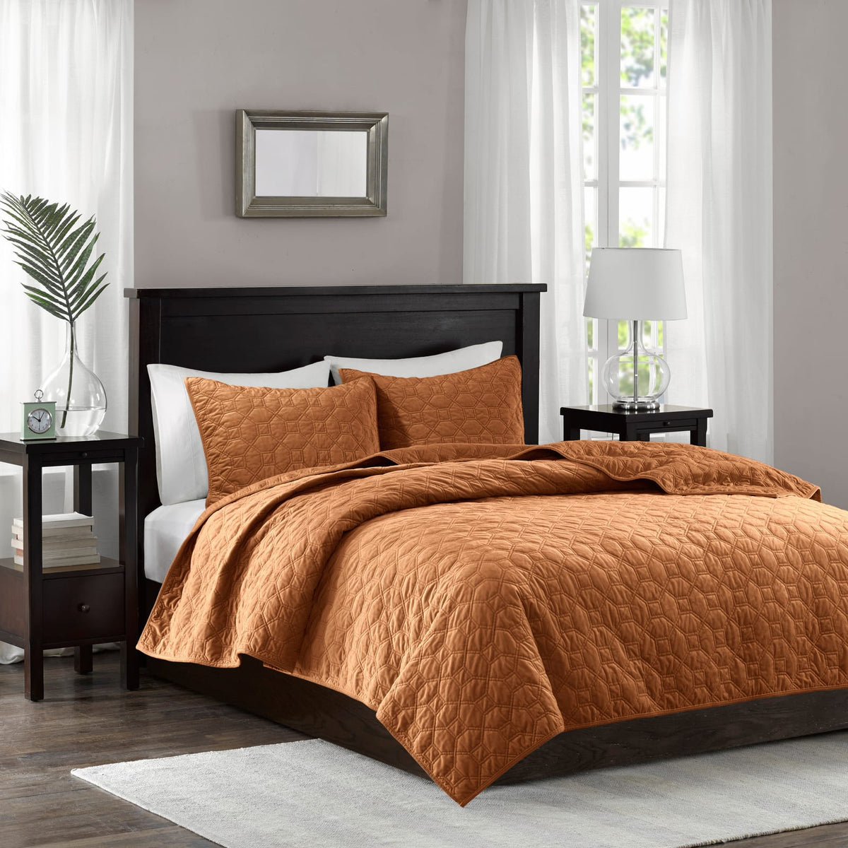 King Size Rust Velvet Quilt Set Cotton Bedding