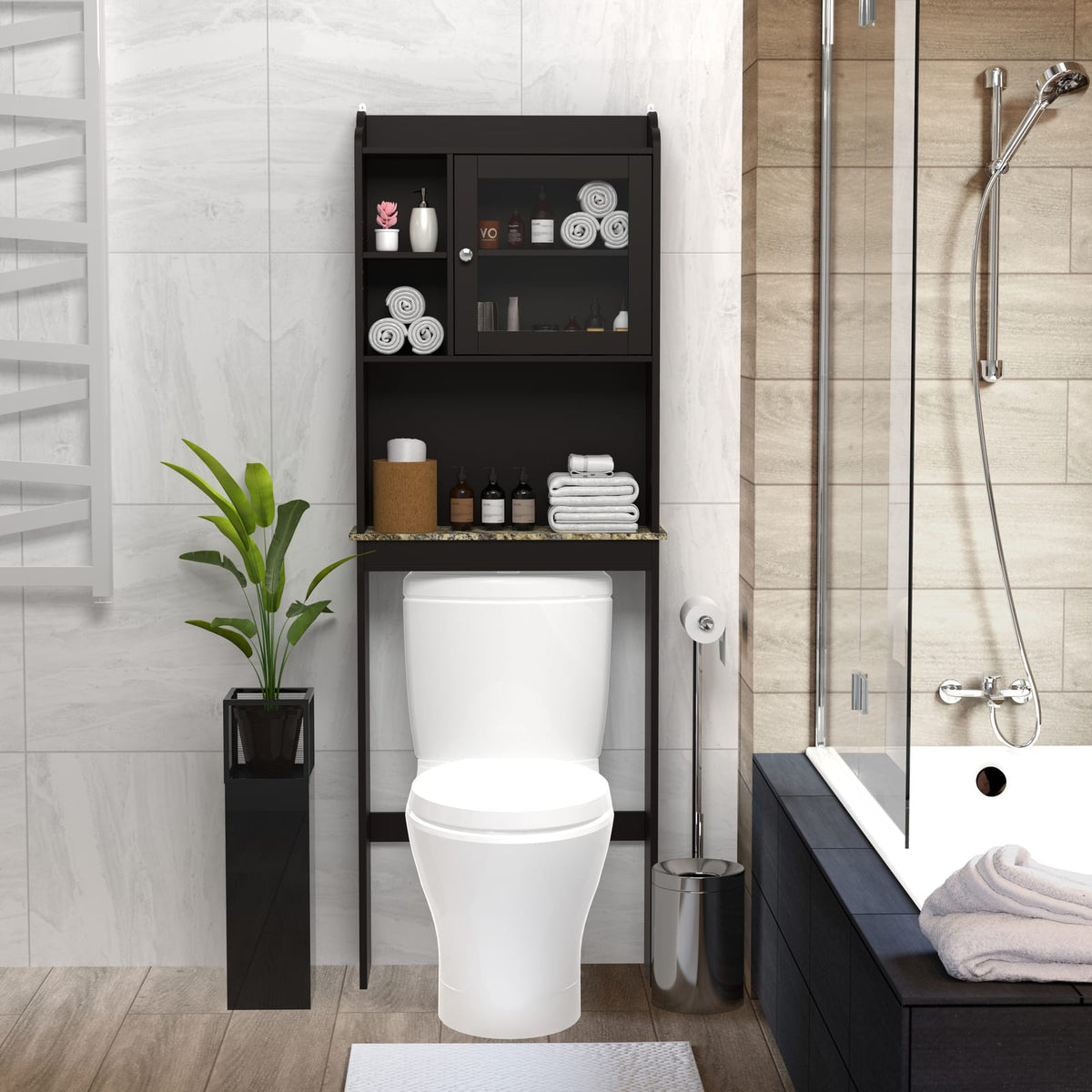Espresso MDF Over Toilet Storage Cabinet - Bathroom Organizer