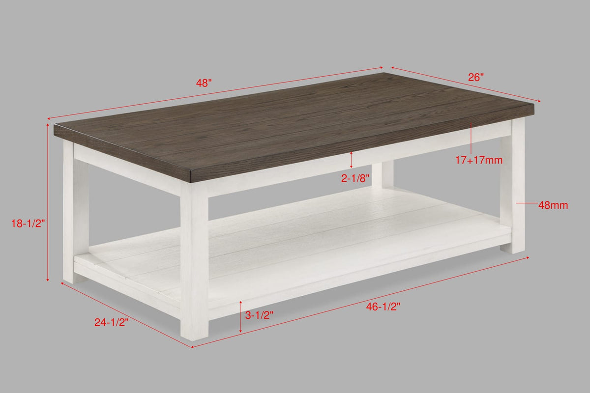 3pc Farmhouse Style Coffee Table Sofa Table End Table with Open Shelf Brown White